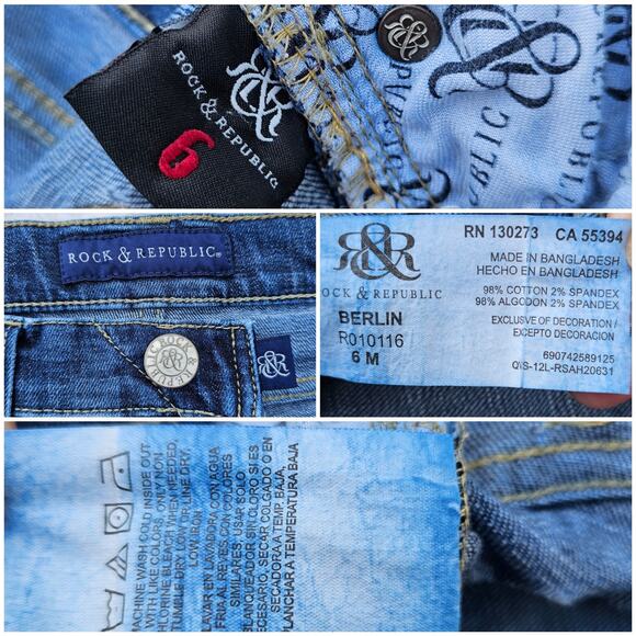 Dark Stretch Denim Skinny Jeans Size 6 Cropped Raw Hem Rock Republic Berlin - Picture 5 of 10